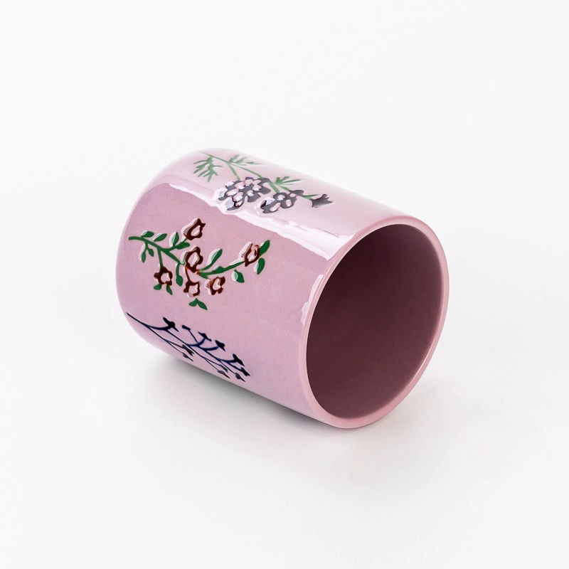 Wholesale Empty Small Capacity Ceramic Candle Vessels with design pattern 