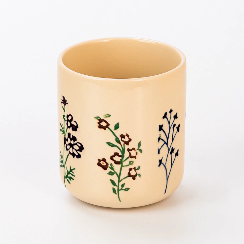 New Design Flower Pattern Ceramic Empty Candle Jar