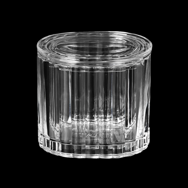 Supplier 400ml Vertical line Oval Glass Candle Vessel With Matched Glass Oval Lids Supplier 400ml Vertical line Oval Glass Candle Vessel With Matched Glass Oval Lids