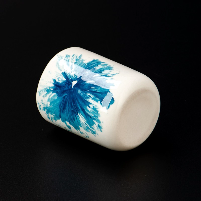 decorazioni per la casa barattolo di candela in ceramica con grafica blu e bianca