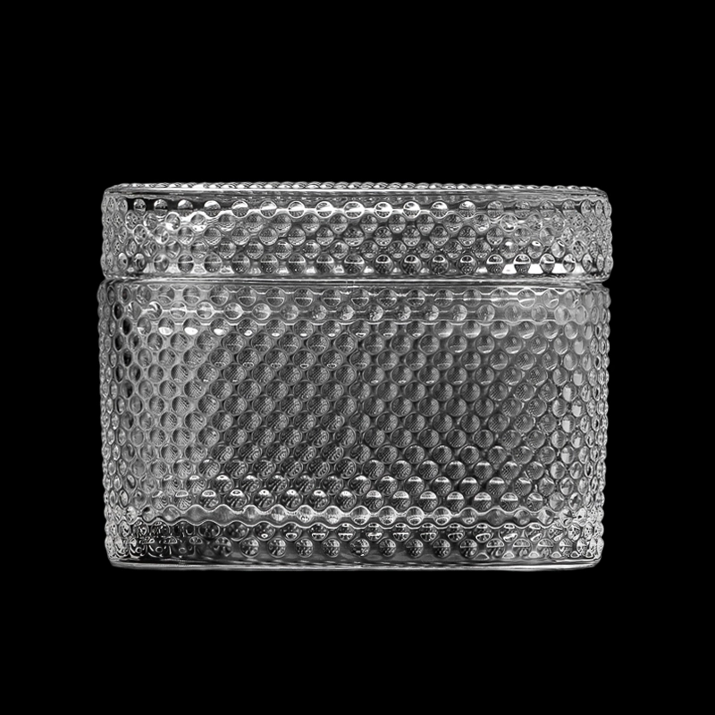 Wholesale Newly 450ml Pearl Beads Oval Shape Glass Candle Holder With Matched Glass Lids