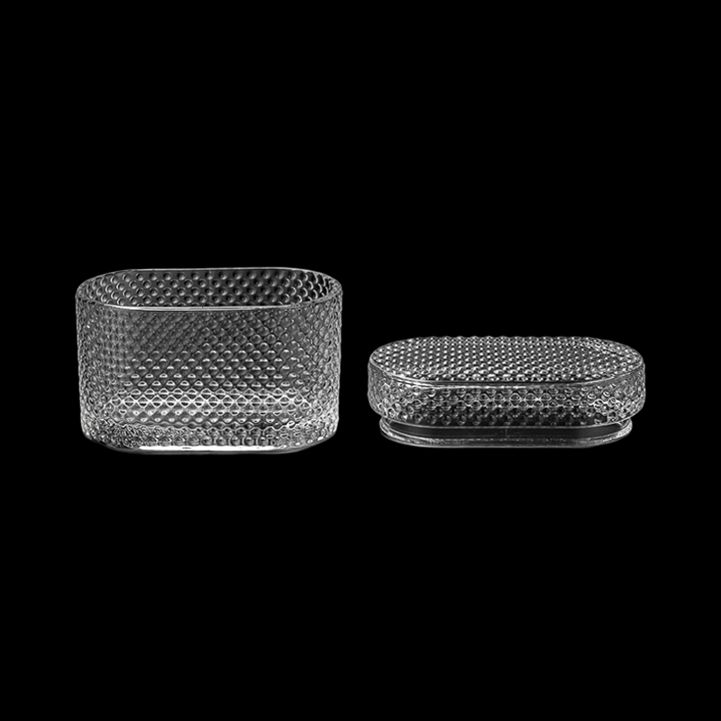 Wholesale Newly 450ml Pearl Beads Oval Shape Glass Candle Holder With Matched Glass Lids