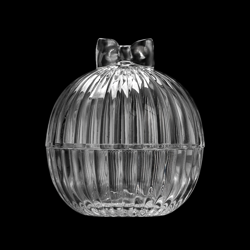 Supplier245ml Christimas Ball Shape Glass Candle Container With Glass Lids & Bowknot Handle