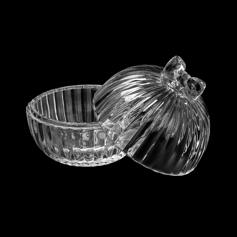 Supplier245ml Christimas Ball Shape Glass Candle Container With Glass Lids & Bowknot Handle