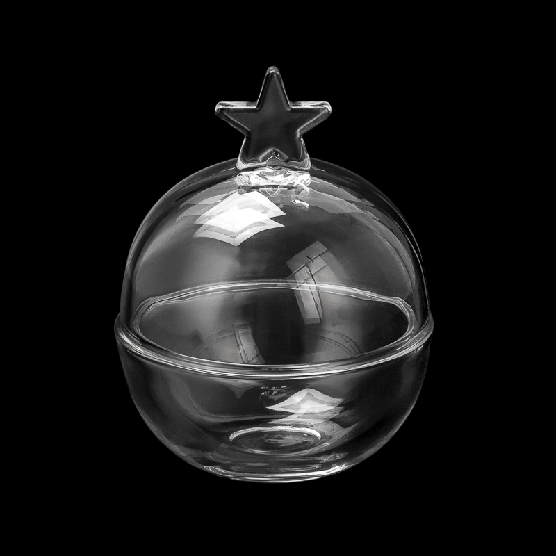 Wholesale 250ml Smoothly Christimas Ball Shape Glass Candle Container With Glass Lids & Pentacle Handle