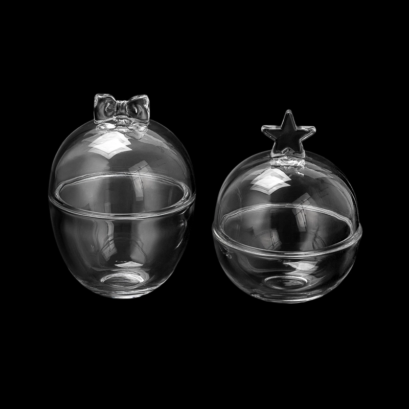 Wholesale 250ml Smoothly Christimas Ball Shape Glass Candle Container With Glass Lids & Pentacle Handle