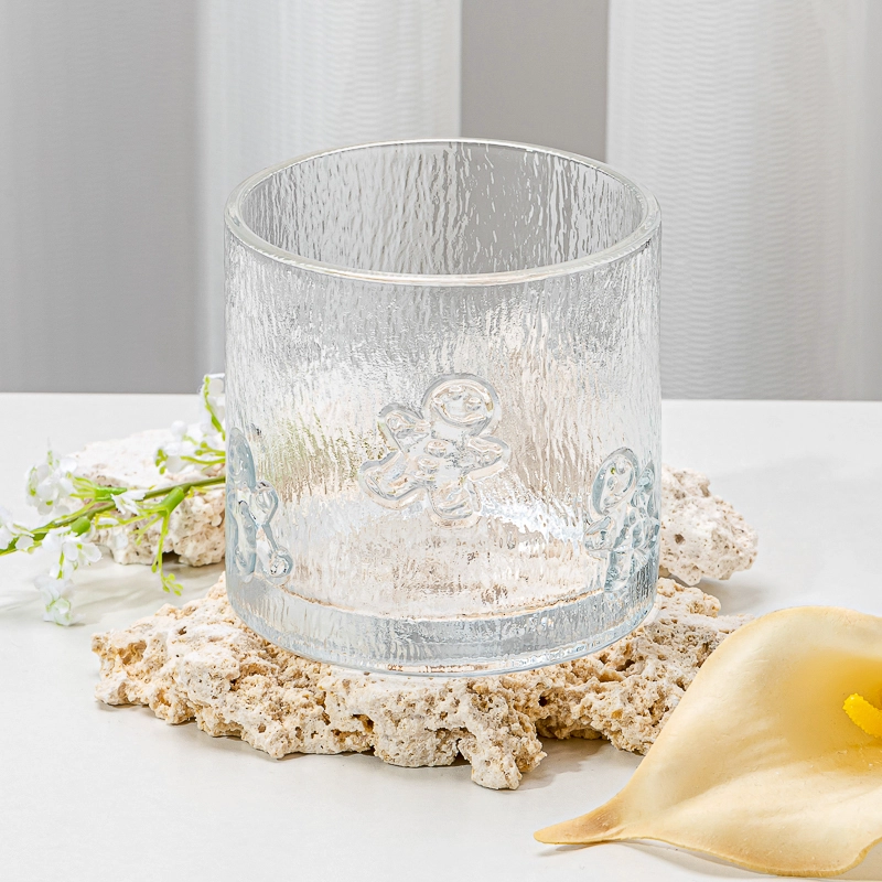 Embossed Snowman Clear Glass Candle Jar Scented Candle Holder for Christmas Easter Parties