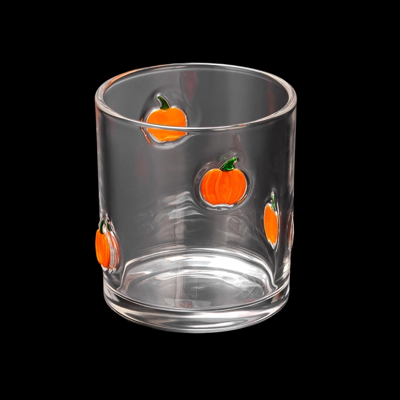 Cute Pumpkin Pattern Glass Candle Jars For Holiday Decoration Cute Pumpkin Pattern Glass Candle Jars For Holiday Decoration