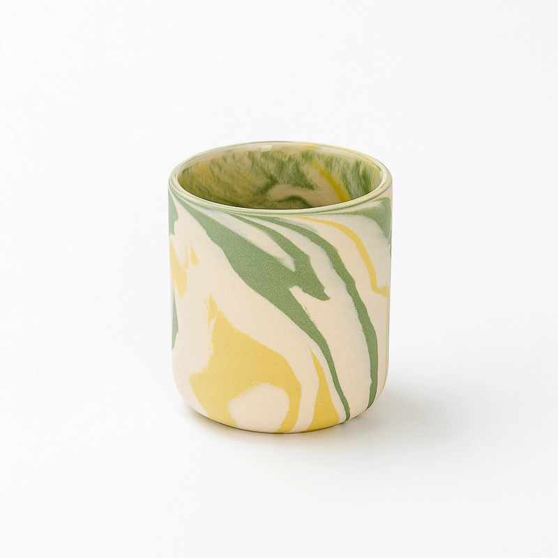 Wholesale 220ml Unique Colorful Material Stone Effect Custom Round Bottom Shape Ceramic Candle Vessel 
