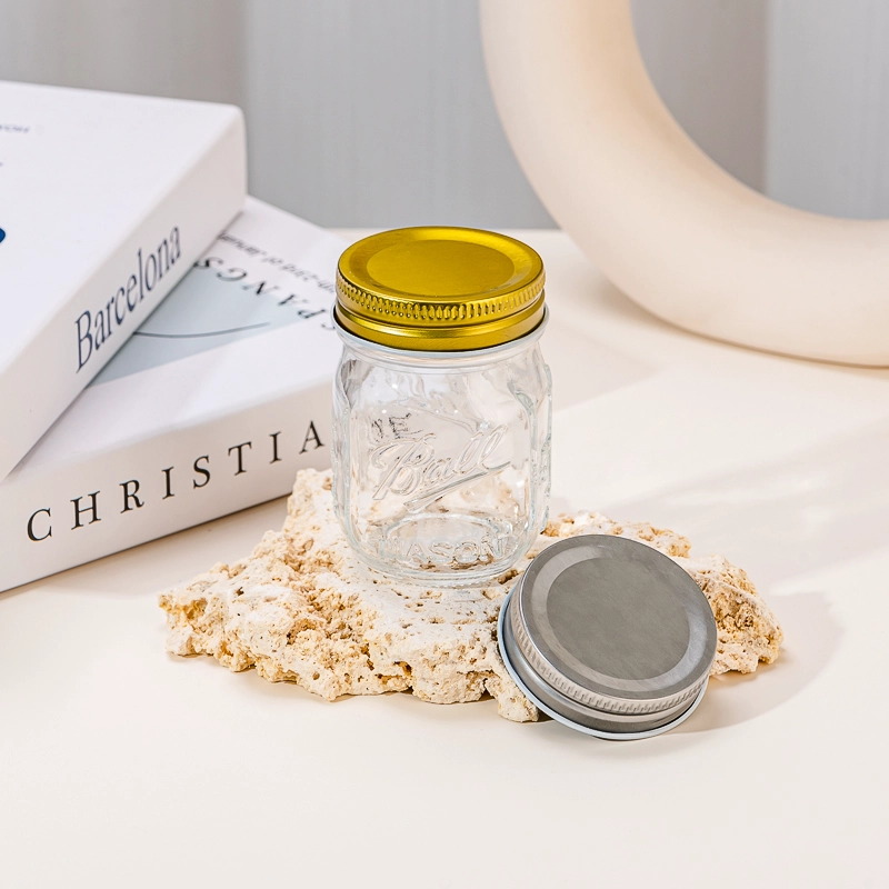 Clear Embossed Glass Candle Jar with Gold & Silver Mason Lids Custom Shape Supports Custom Printing for Home Decoration