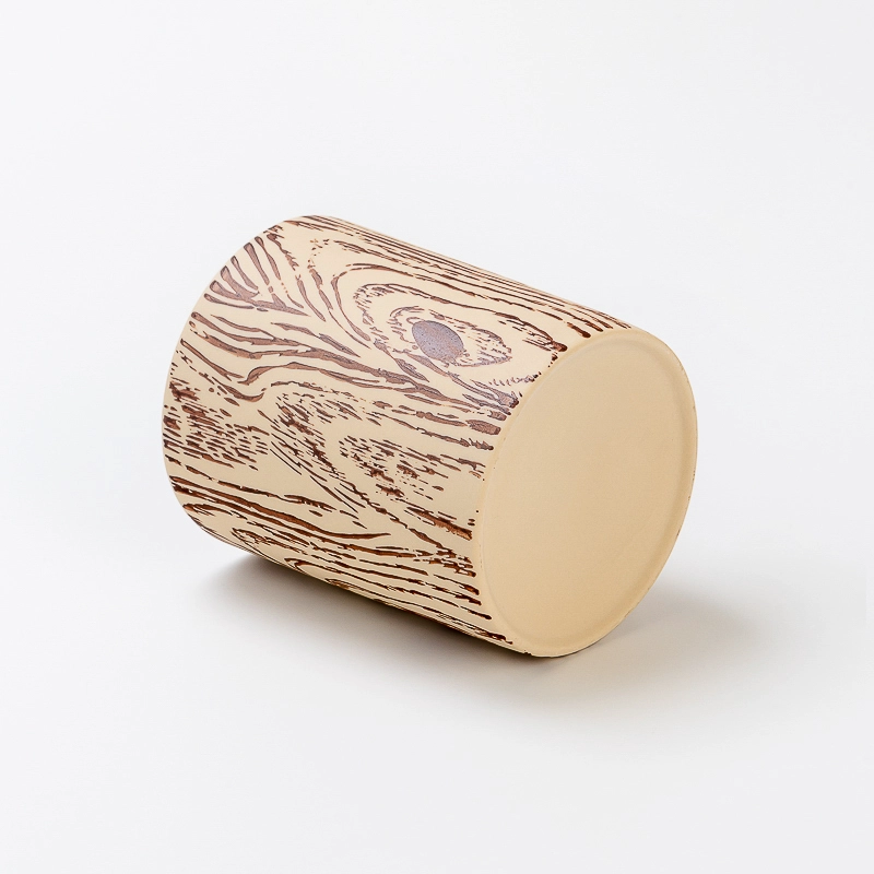 Tree Grain Pattern Cylinder Shape Ceramic Handmade 462ml Reusable Scented Candle Jar Home Decoration