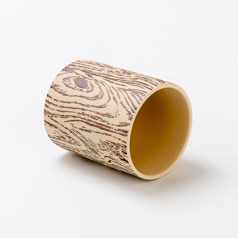 Tree Grain Pattern Cylinder Shape Ceramic Handmade 462ml Reusable Scented Candle Jar Home Decoration Tree Grain Pattern Cylinder Shape Ceramic Handmade 462ml Reusable Scented Candle Jar Home Decoration