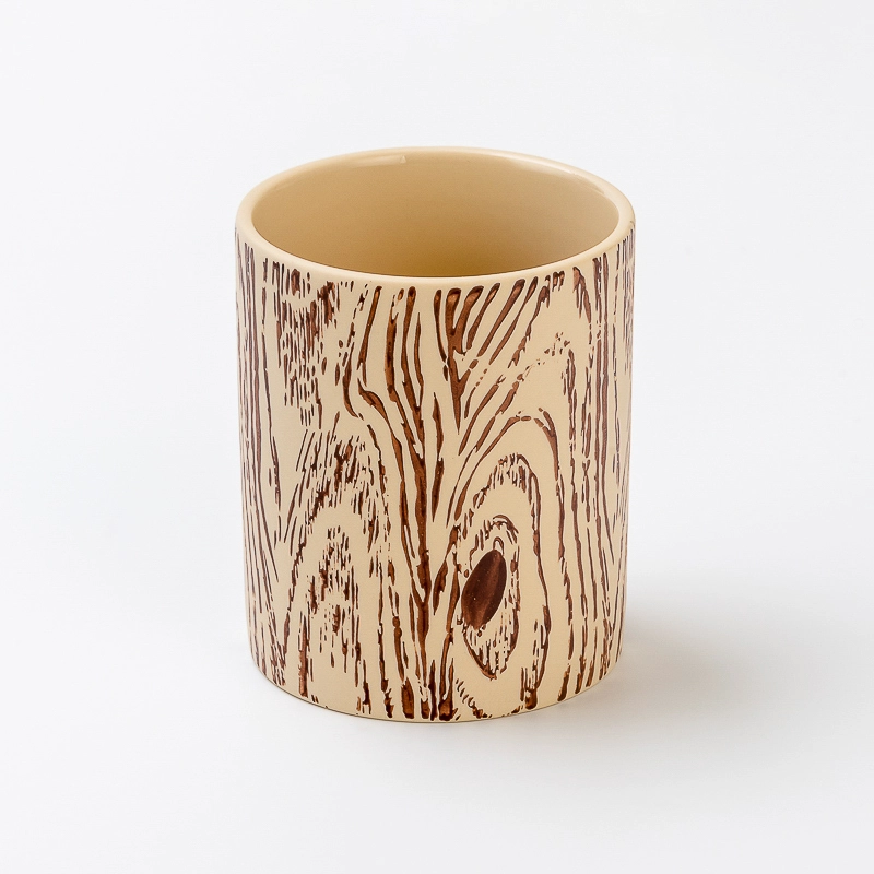 Tree Grain Pattern Cylinder Shape Ceramic Handmade 462ml Reusable Scented Candle Jar Home Decoration Tree Grain Pattern Cylinder Shape Ceramic Handmade 462ml Reusable Scented Candle Jar Home Decoration
