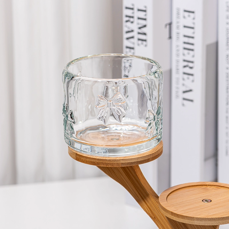 Low MOQ Custom Color Bow Pattern Glass Candle Jar For Decoration Empty Bow Glass Candle Jar For Candle Making Low MOQ Custom Color Bow Pattern Glass Candle Jar For Decoration Empty Bow Glass Candle Jar For Candle Making