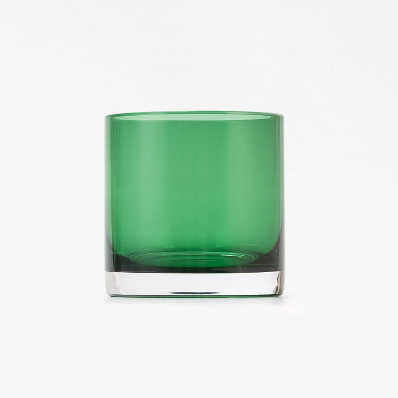 Forest Green Cylinder Thick Base Glass Candle Cup with Custom Logo Design Forest Green Cylinder Thick Base Glass Candle Cup with Custom Logo Design