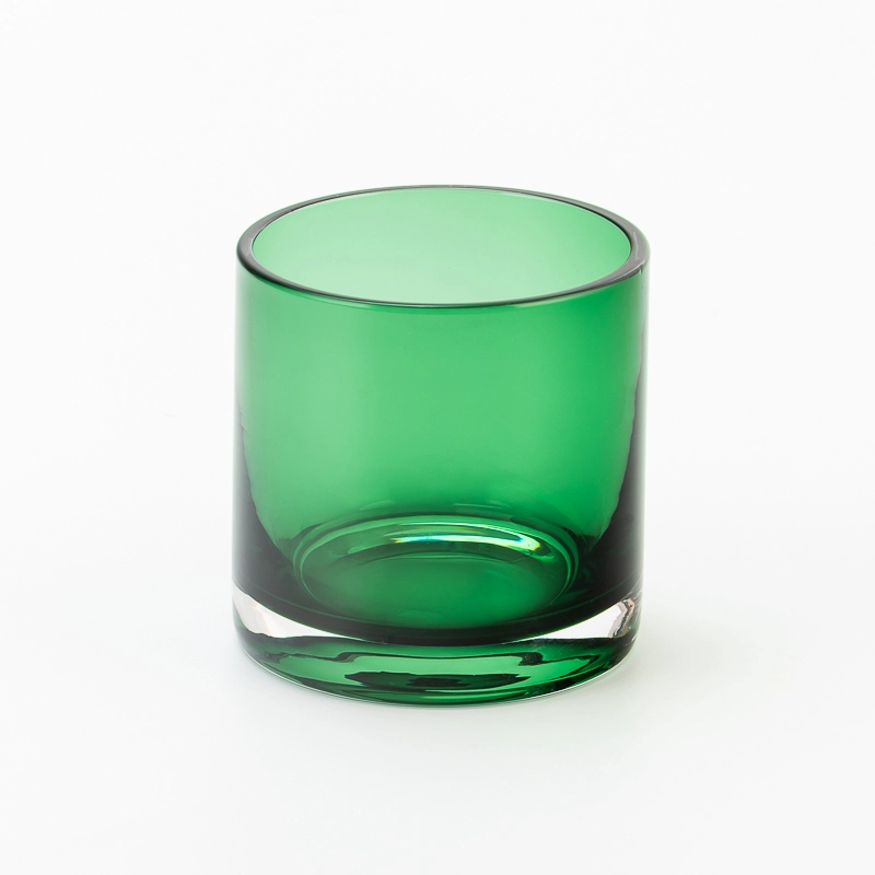 China Forest Green Cylinder Thick Base Glass Candle Cup with Custom Logo  Design manufacturer