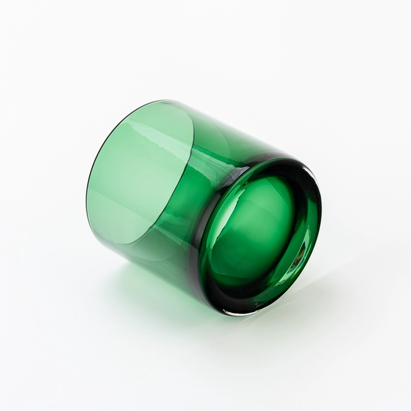 Forest Green Cylinder Thick Base Glass Candle Cup with Custom Logo Design