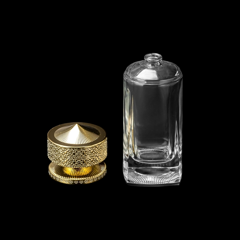 Tall Gold Lidded Square Perfume Bottle for Luxury Fragrance Packaging