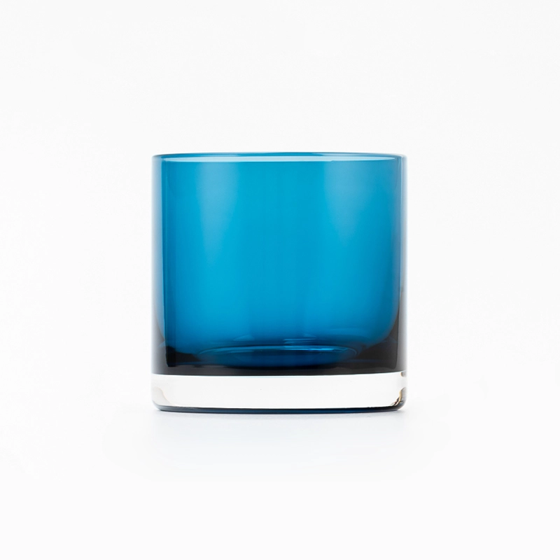 Transparent Dark Blue Glass Candle Jar with Thick Clear Base 