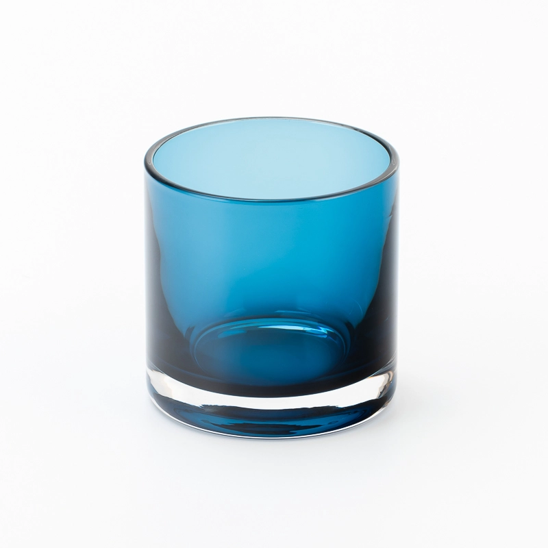Transparent Dark Blue Glass Candle Jar with Thick Clear Base 