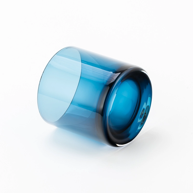 Transparent Dark Blue Glass Candle Jar with Thick Clear Base 