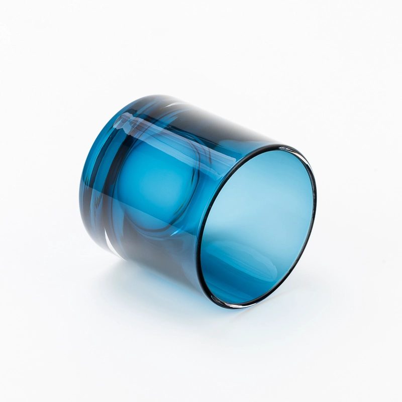 Transparent Dark Blue Glass Candle Jar with Thick Clear Base 