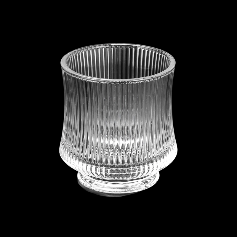 10oz heavy glass candle containers with texture stripes for home decor