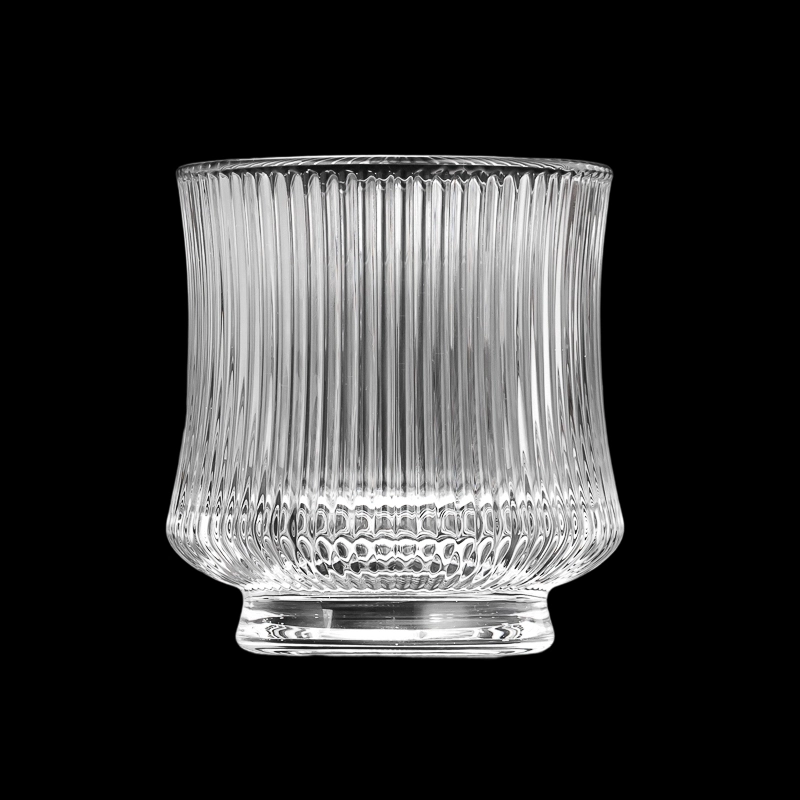 10oz heavy glass candle containers with texture stripes for home decor