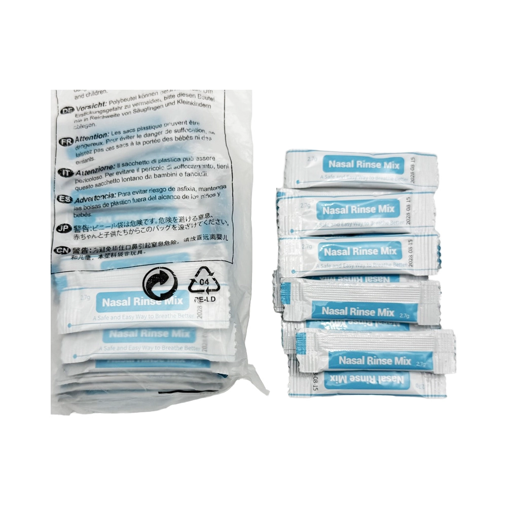 Nasal Rinse Salt 0.9% Saline Solution for Neti Pot Nasal Bottle Nose Cleaner 2.7g/4.5g CE Certified 3-Year Shelf Life for Nasal