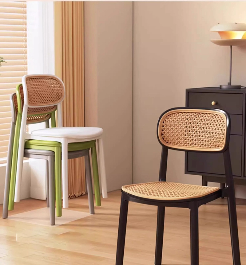 Plastic Rattan Modern Dining Chair Breathable Backrest Outdoor Picnic Stool for Home and Commercial Use