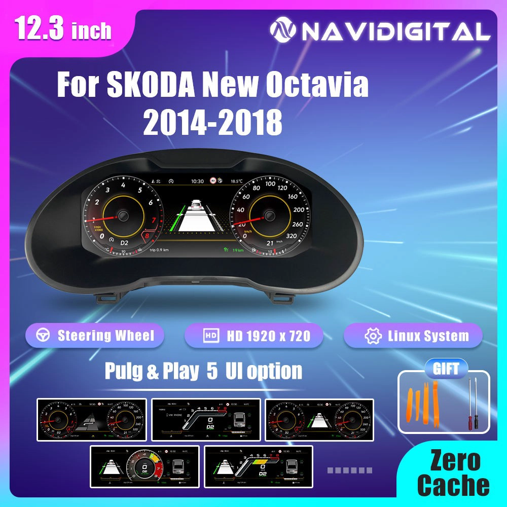 12,3-дюймовый ЖК-цифровой кластер для SKODA New Octavia 2008-2013 гг., 2014-2018 гг., цифровая приборная панель