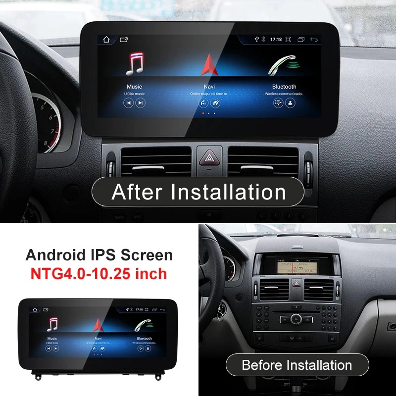10.25inch Car Dvd for Mercedes Benz C CLASS W204 2007-2014 NTG4.0/4.5 Car Stereo Media Audio Player Carplay Android Auto Screen