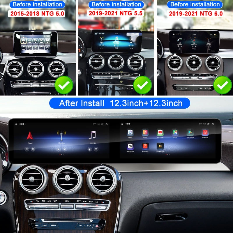 Android13 for Mercedes Benz C/GLC/W205 2015-2021 NTG 5.0 5.5 6.0 Carplay Dual Screen 26inch Car Radio Playback Multimedia