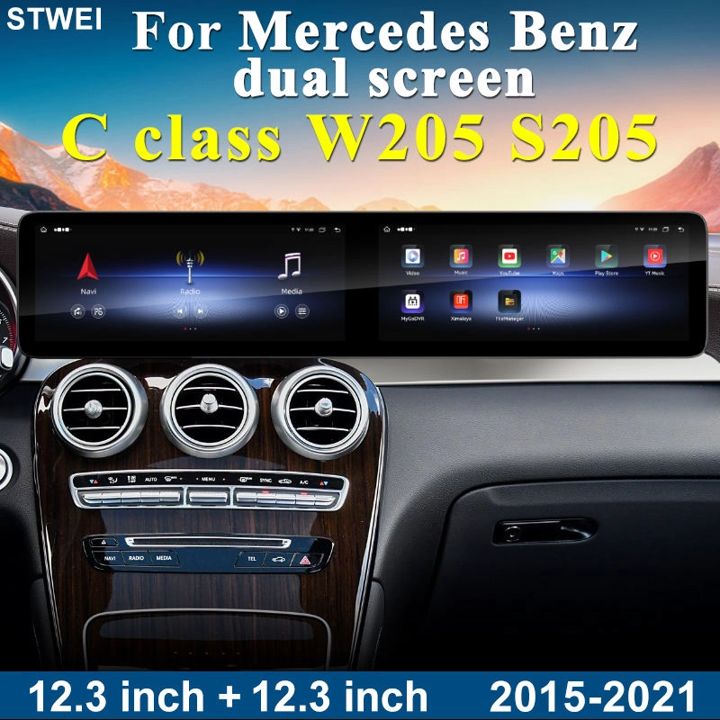 Android13 for Mercedes Benz C/GLC/W205 2015-2021 NTG 5.0 5.5 6.0 Carplay Dual Screen 26inch Car Radio Playback Multimedia