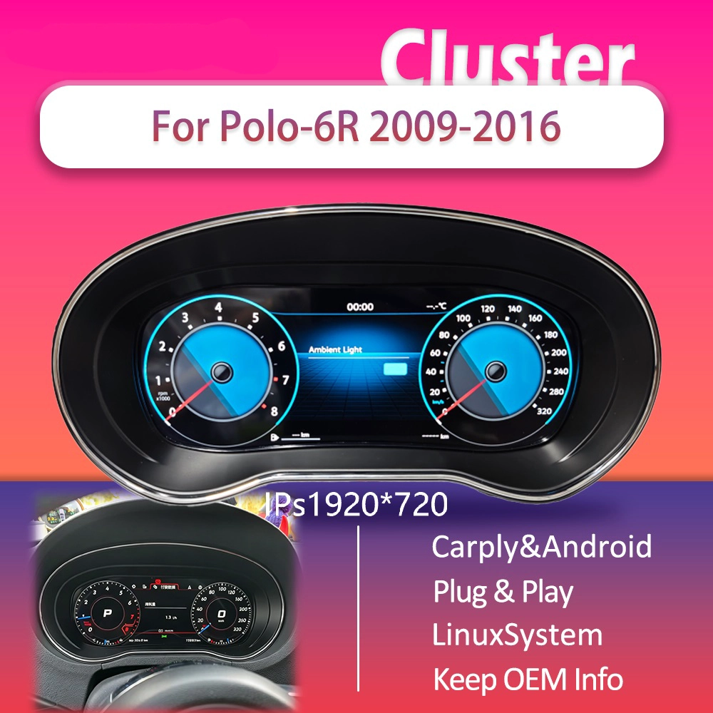 Panel de instrumentos digital para Polo 6R 2009-2016 Panel de instrumentos virtual Cabina Pantalla HD, Pantalla IPS 1920x720 HD