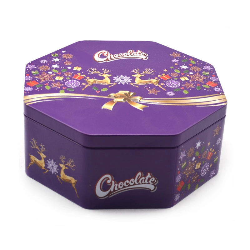 China Factory direct hexagonal Christmas gift tin box manufacturer