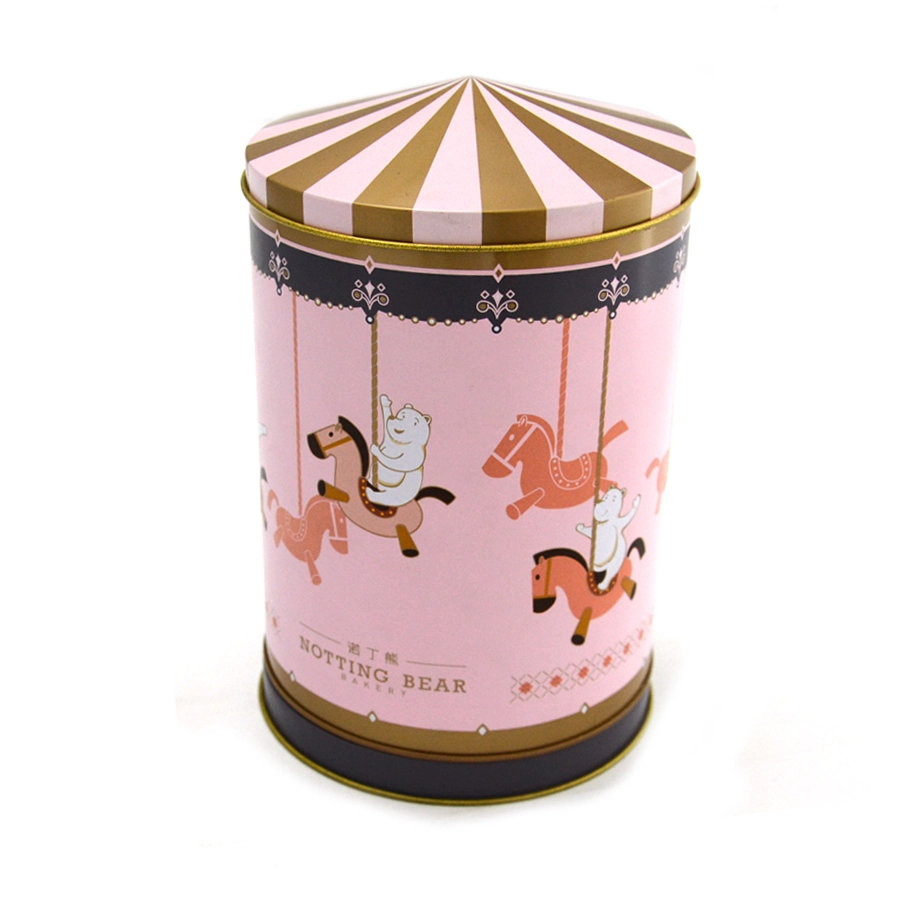 China Custom Round Rotated Musical Tin Package Box Carousel Gift Cookie Metal Canister manufacturer