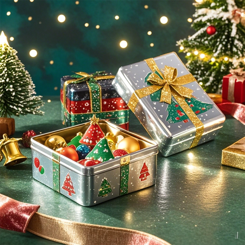 カスタマイズされたクリスマス ギフト ブリキ箱メーカー中国、卸売ギフト ブリキ箱広東省