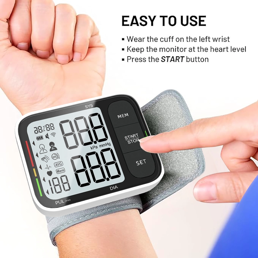 Wrist Mounted Home Blood Pressure Monitor With Adjustable Cuff Factory China