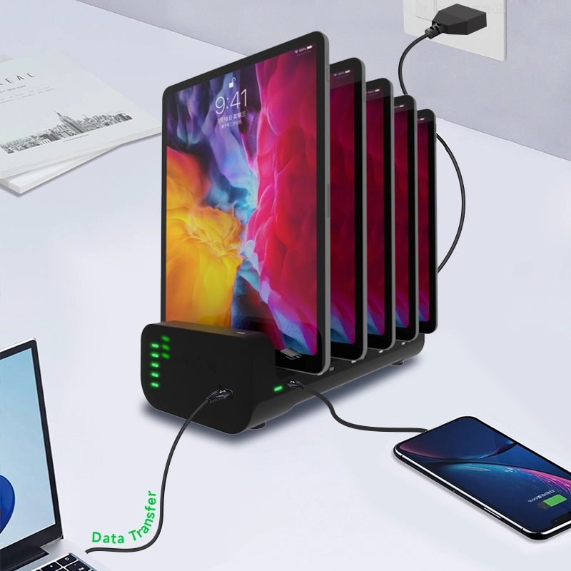 China 5-Port iPad Tablets POS Charging Dock with USB Type C Hub for Retail and Business manufacturer