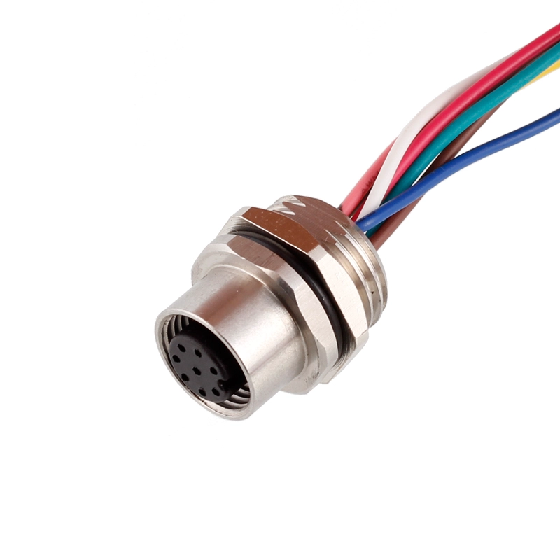 M12 3 4 5 6 8 12 17 pin panel mount connector with wire harness