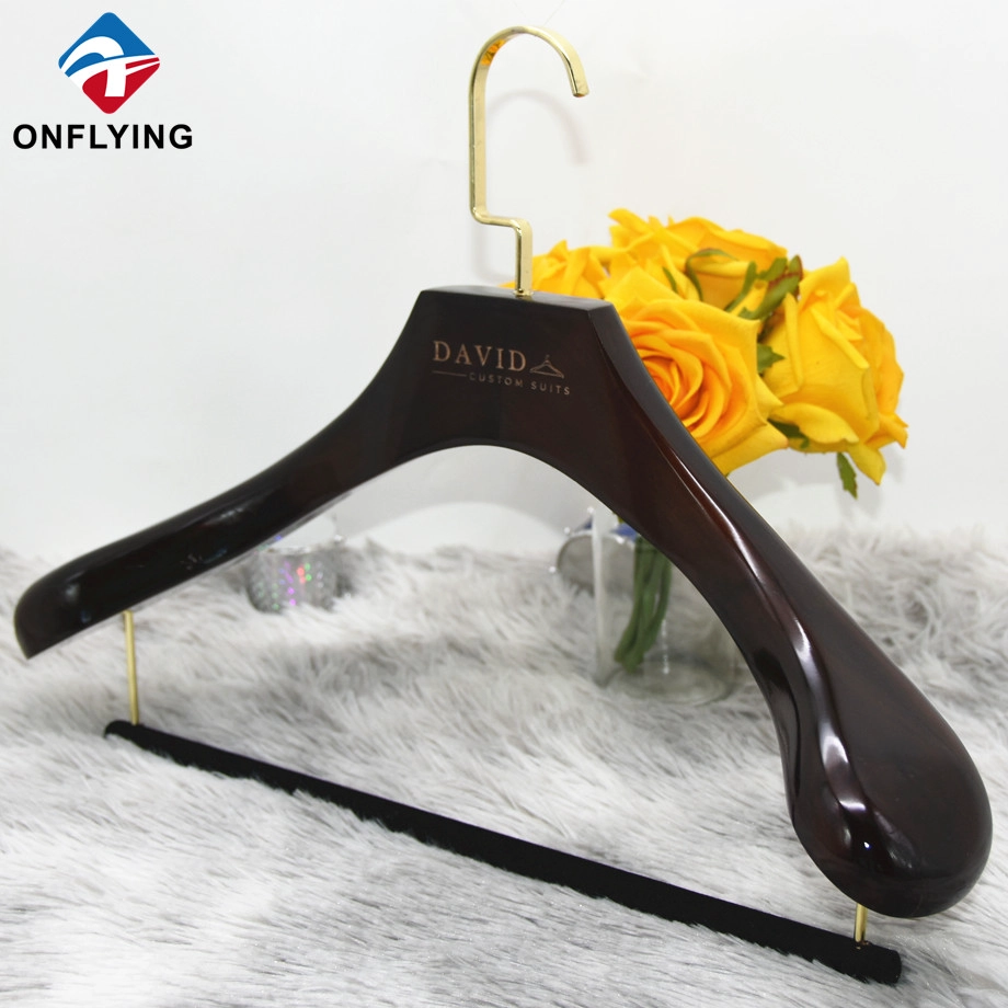 Glossy Brown Custom Clothes Luxury Men Suit Large Wooden Hangers Factory Supplier