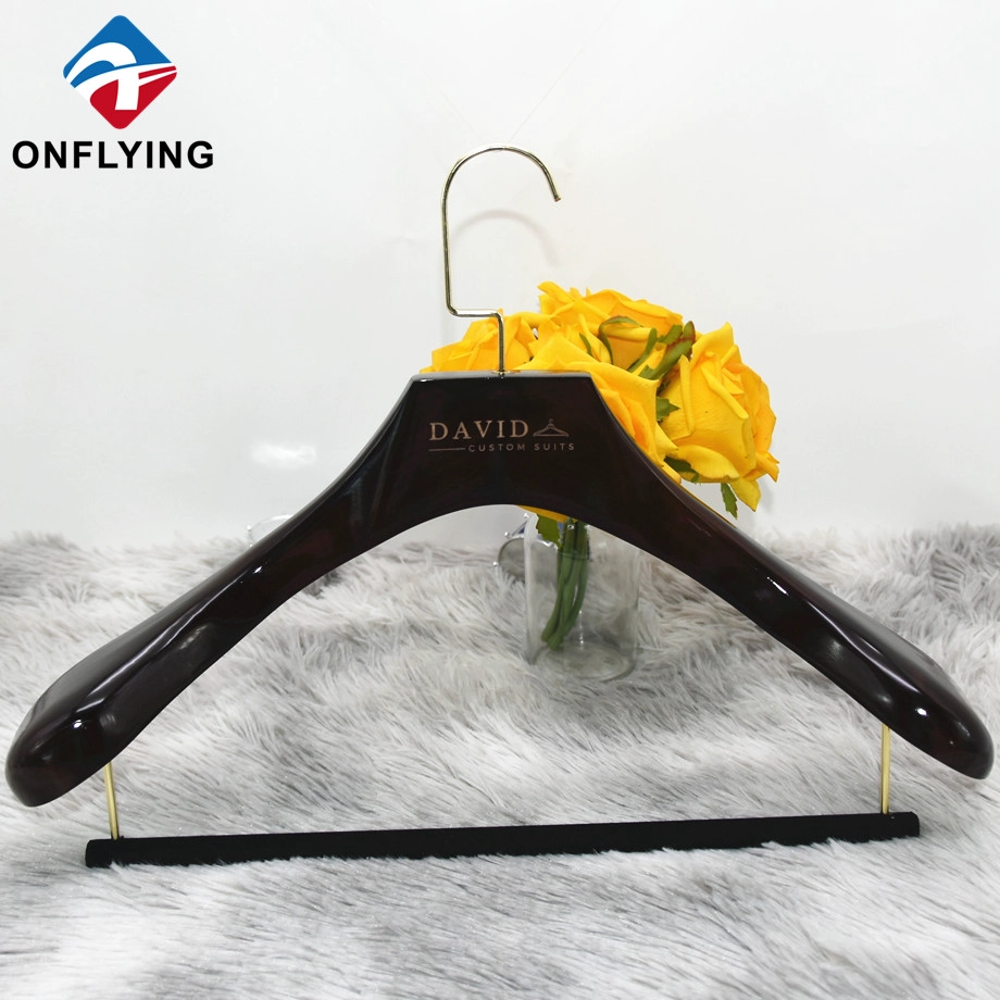 Glossy Brown Custom Clothes Luxury Men Suit Large Wooden Hangers Factory Supplier