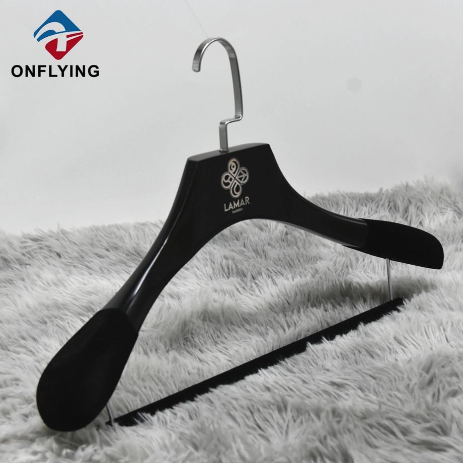 China Luxury Custom Wide-Shoulder Black Wooden With Logo Clothes Hanger China Factory manufacturer