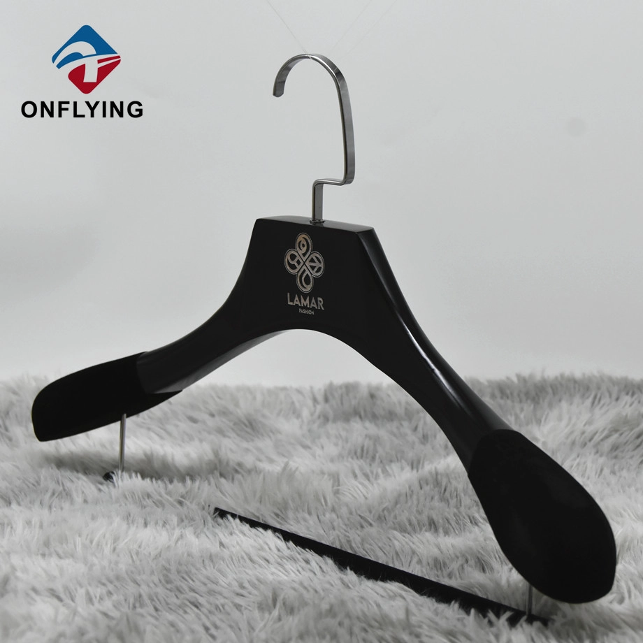 Luxury Custom Wide-Shoulder Black Wooden With Logo Clothes Hanger China Factory