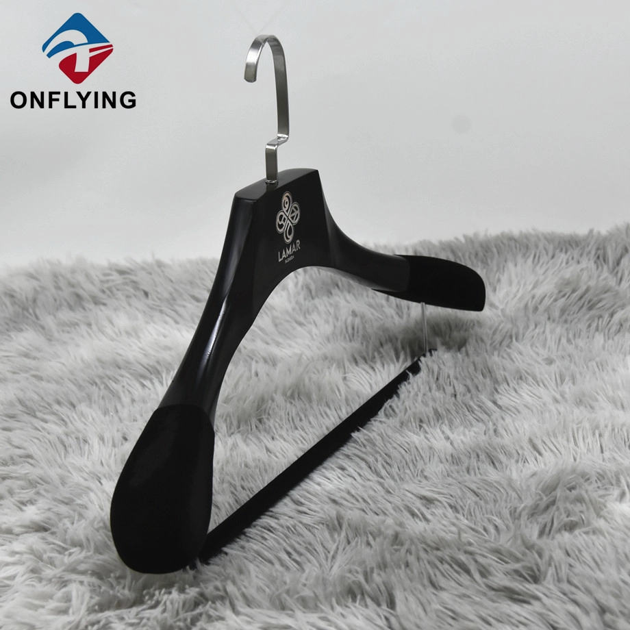 Luxury Custom Wide-Shoulder Black Wooden With Logo Clothes Hanger China Factory