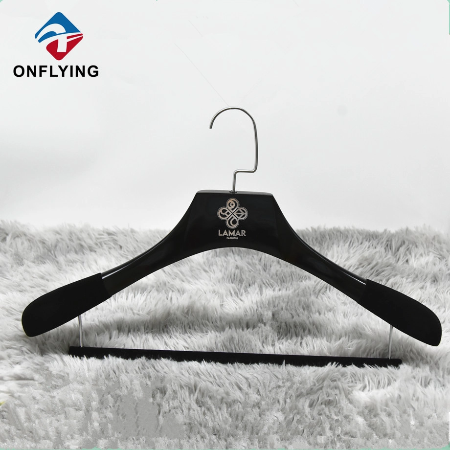 Luxury Custom Wide-Shoulder Black Wooden With Logo Clothes Hanger China Factory