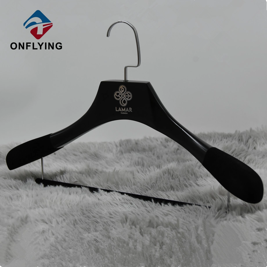 Luxury Custom Wide-Shoulder Black Wooden With Logo Clothes Hanger China Factory
