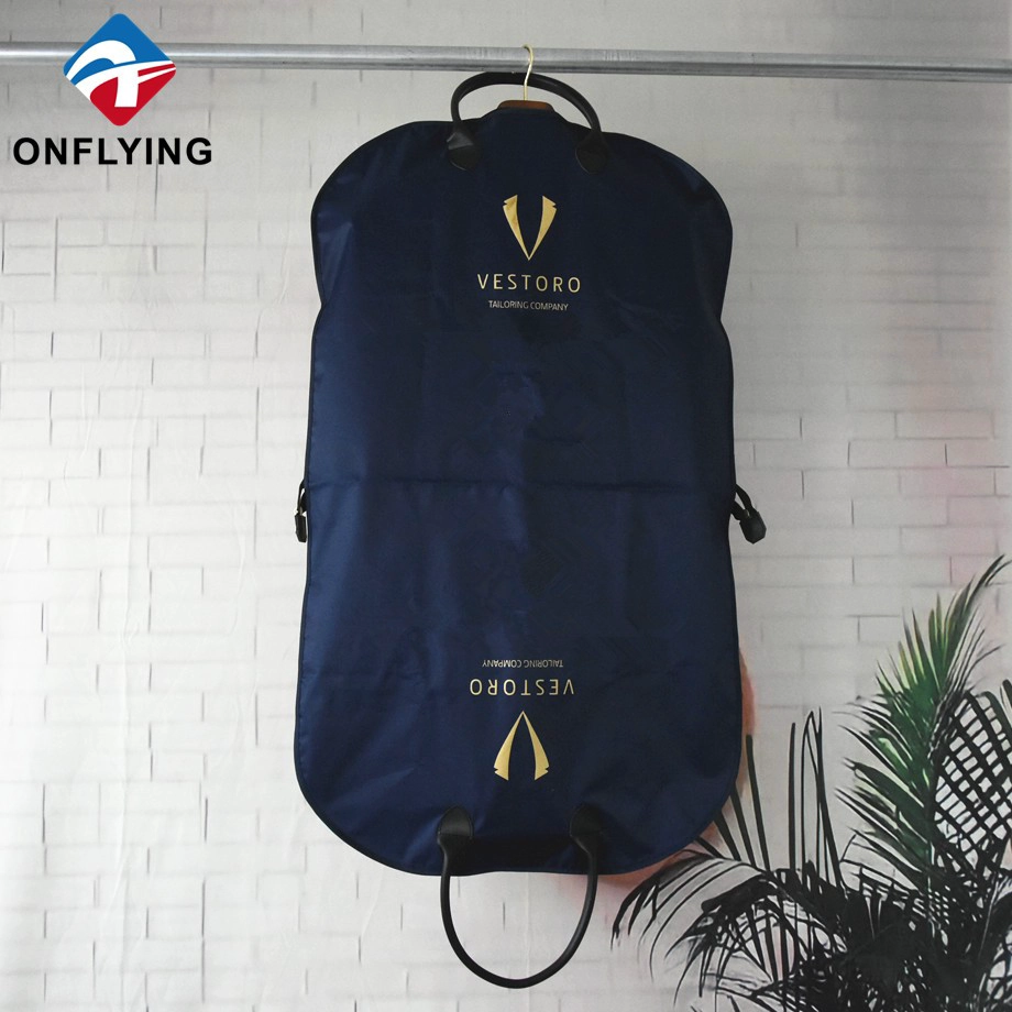 Portable Leather Handles Polyester Garment Suit Custom Logo Bag Factory China
