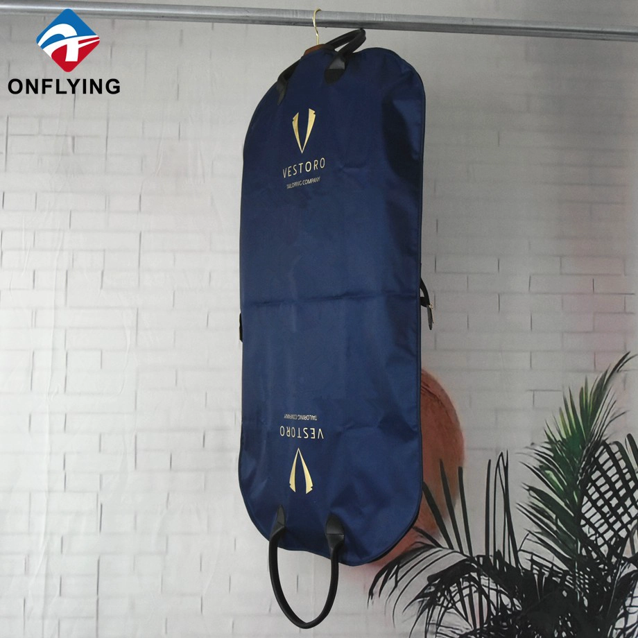 Portable Leather Handles Polyester Garment Suit Custom Logo Bag Factory China